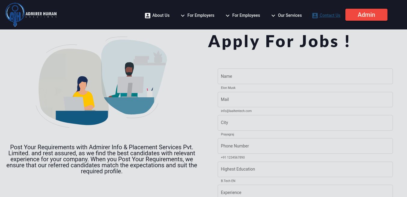 Admirer Job Search Interface - Advanced Filtering Options